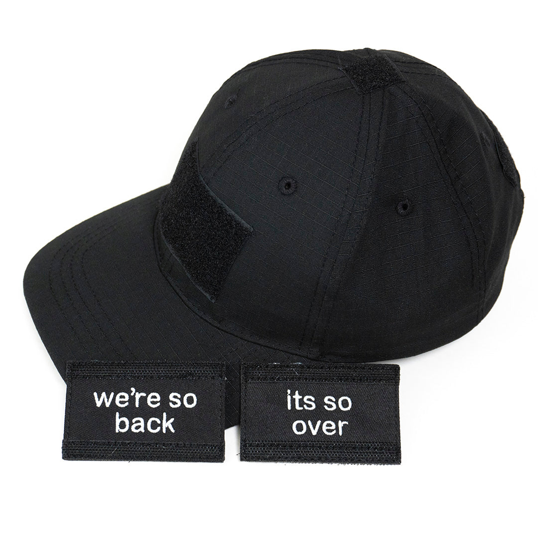 Hat with reversible "We're so back / it's so over" patch